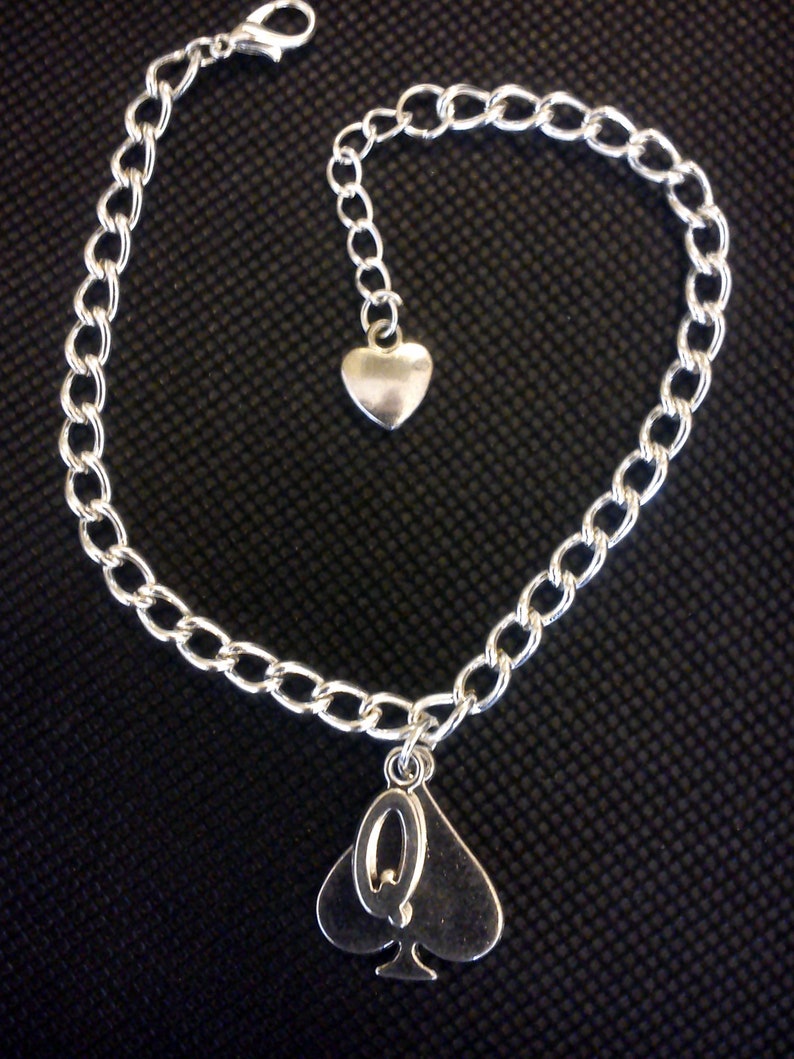 Queen of Spades Silver curb Bracelet or anklet
