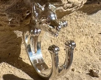 Anillo border collie plata 925 hecho a mano Italia bronce 18 kt