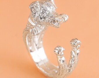 Anillo de pelo largo Jack Russell plata 925 hecho a mano Italia bronce 18 kt