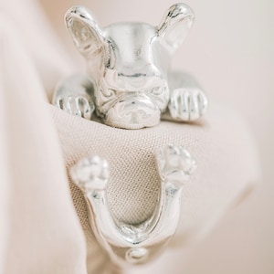 French bulldog ring - silver carved - - dog lover - - dog lover - enamel - My Silver pet ring dog hug : french bull dog