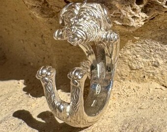 Anillo de labradoodle en plata 925, hecho a mano en Italia, bronce de 18 kt.