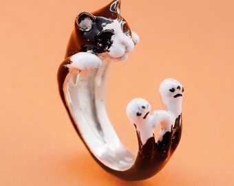 Cat ring in 925 silver handmade Italy custom