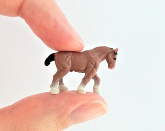 Tiny Brown Horse Figurine - Soft Plastic Clydesdale for Fairy Garden, Diorama, or Terrarium - Realistic Miniature Farm Animal - Mini Ranch