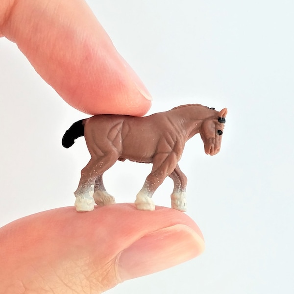 Tiny Brown Horse Figurine - Soft Plastic Clydesdale for Fairy Garden, Diorama, or Terrarium - Realistic Miniature Farm Animal - Mini Ranch