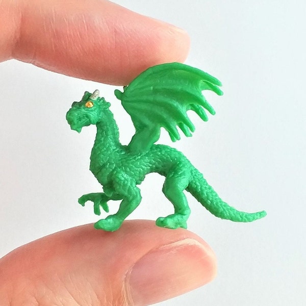 Tiny Green Dragon Figurine - Soft Plastic Animal for Fairy Garden, Diorama, or Terrarium - Realistic Miniature Fantasy Figure - Mini Toy