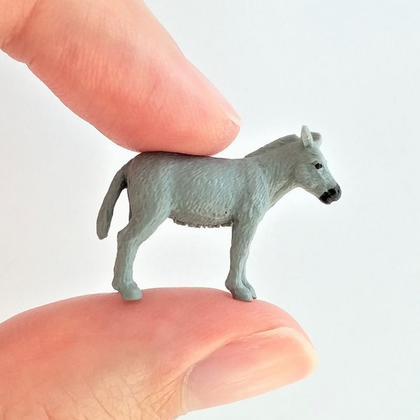 Tiny Donkey Figurine - Soft Plastic Animal for Fairy Garden, Diorama, or Terrarium - Realistic Miniature Ranch Mule - Mini Country Farm Toy