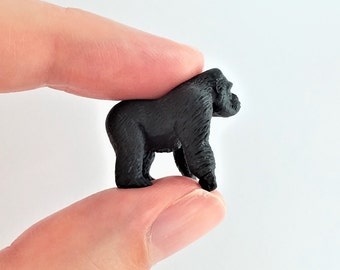 Tiny Gorilla Figurine - Soft Plastic Animal for Fairy Garden, Diorama, or Terrarium - Realistic Miniature Rain Forest Figure - Mini Monkey