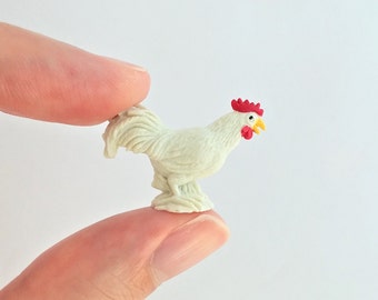 Tiny Rooster Figurine - Soft Plastic Chicken for Fairy Garden, Diorama, or Terrarium - Realistic Miniature Farm Animal - Mini Bird Figure