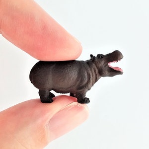 Tiny Hippo Figurine - Soft Plastic Hippopotamus for Fairy Garden, Diorama, or Terrarium - Realistic Miniature Safari Figure - Mini Animal