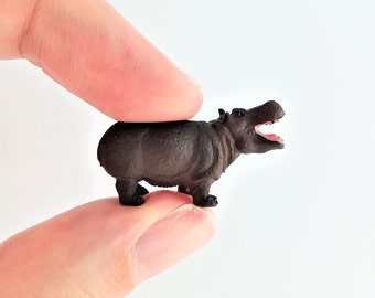 Tiny Hippo Figurine - Soft Plastic Hippopotamus for Fairy Garden, Diorama, or Terrarium - Realistic Miniature Safari Figure - Mini Animal