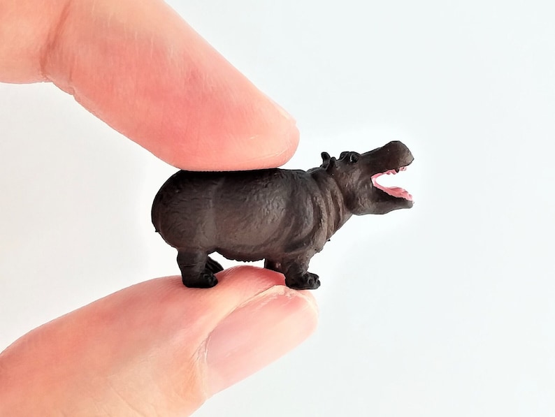 Tiny Hippo Figurine Soft Plastic Hippopotamus for Fairy Garden, Diorama, or Terrarium Realistic Miniature Safari Figure Mini Animal image 1