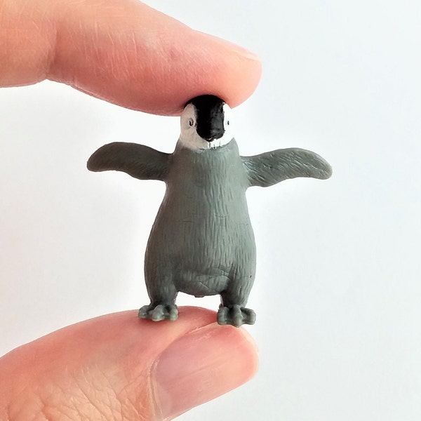 Tiny Baby Penguin Figurine - Soft Plastic Penguin Chick for Diorama or Terrarium - Realistic Miniature Emperor Penguin - Mini Wild Bird Toy