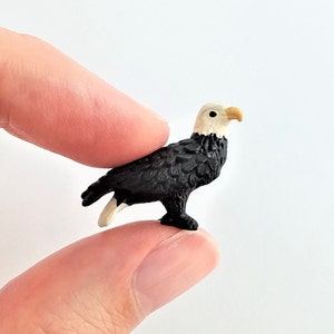 Tiny Bald Eagle Figurine - Soft Plastic Bird for Fairy Garden, Diorama, or Terrarium - Realistic Miniature Wildlife - Mini Wild Raptor Toy