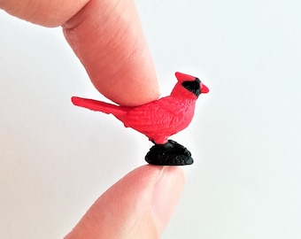 Tiny Cardinal Figurine - Soft Plastic Bird for Fairy Garden, Diorama, Terrarium, or Dollhouse - Realistic Miniature Bird Figure