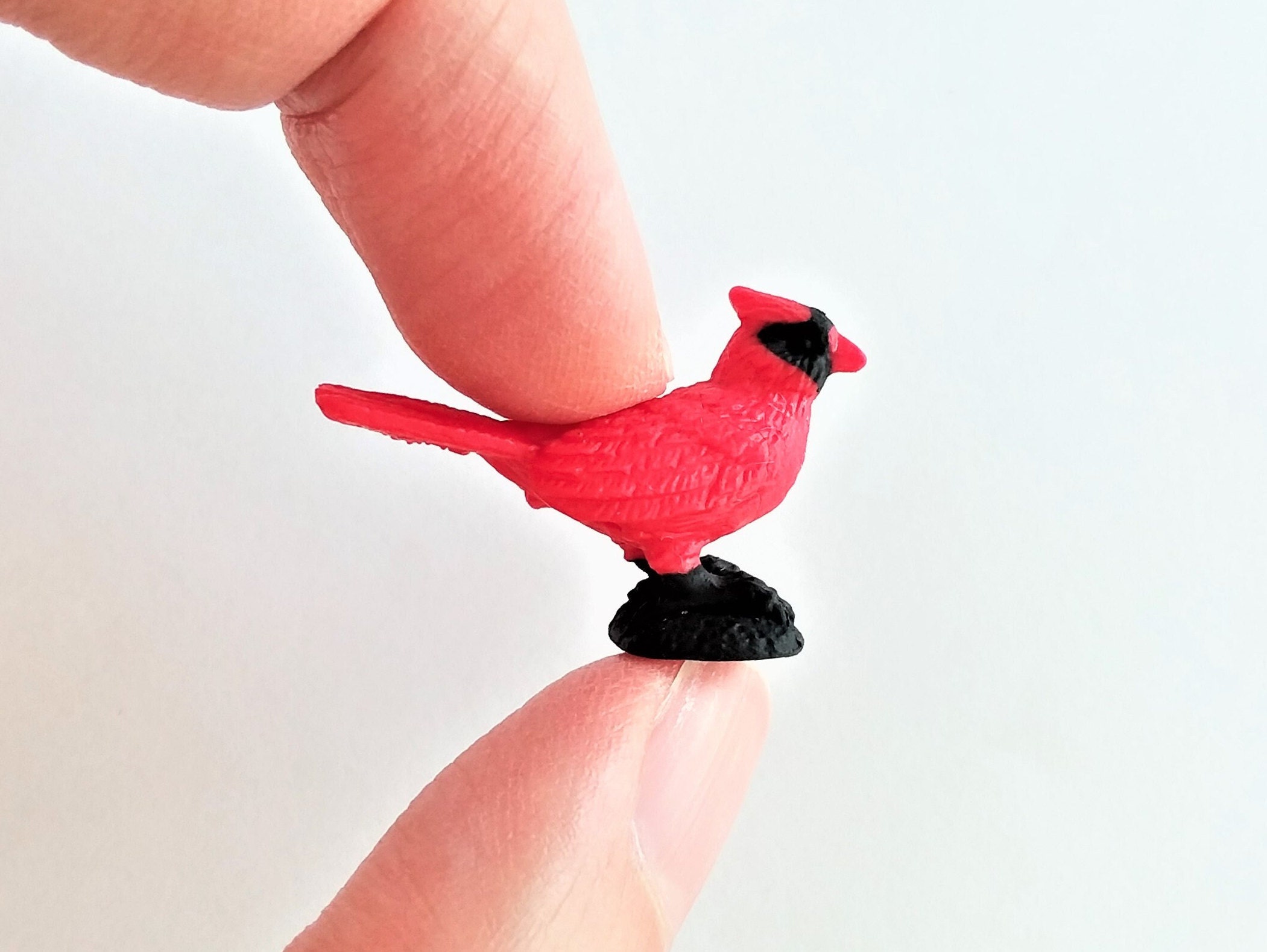 Tiny Cardinal Figurine - Soft Plastic Bird for Fairy Garden