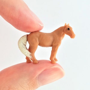 Tiny Tan Horse Figurine -  Soft Plastic Palomino for Fairy Garden, Diorama, or Terrarium - Realistic Miniature Farm Animal - Mini Ranch Toy