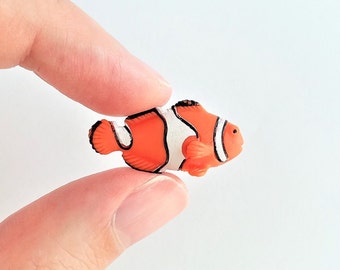 Tiny Clown Fish Figurine - Soft Plastic Animal for Diorama or Aquarium - Realistic Miniature Coral Reef Figure - Mini Tropical Fish Toy