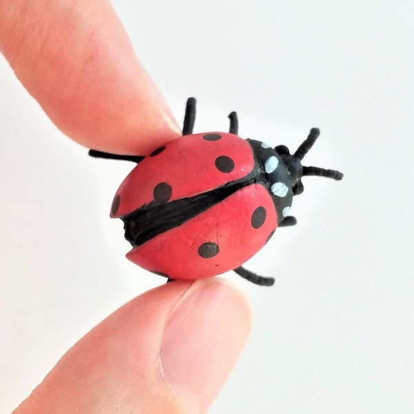 Large Ladybug Figurine - Soft Plastic Bug for Fairy Garden, Diorama, or Terrarium - Realistic Miniature Insect Figure - Big Rubber Toy Bug