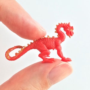 Tiny Orange Dragon Figurine - Soft Plastic Animal for Fairy Garden, Diorama, or Terrarium - Realistic Miniature Fantasy Figure - Mini Toy