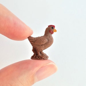 Tiny Hen Figurine - Soft Plastic Chicken for Fairy Garden, Diorama, or Terrarium - Realistic Miniature Farm Animal - Mini Toy Bird Figure