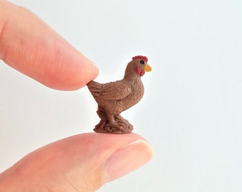 Tiny Hen Figurine - Soft Plastic Chicken for Fairy Garden, Diorama, or Terrarium - Realistic Miniature Farm Animal - Mini Toy Bird Figure