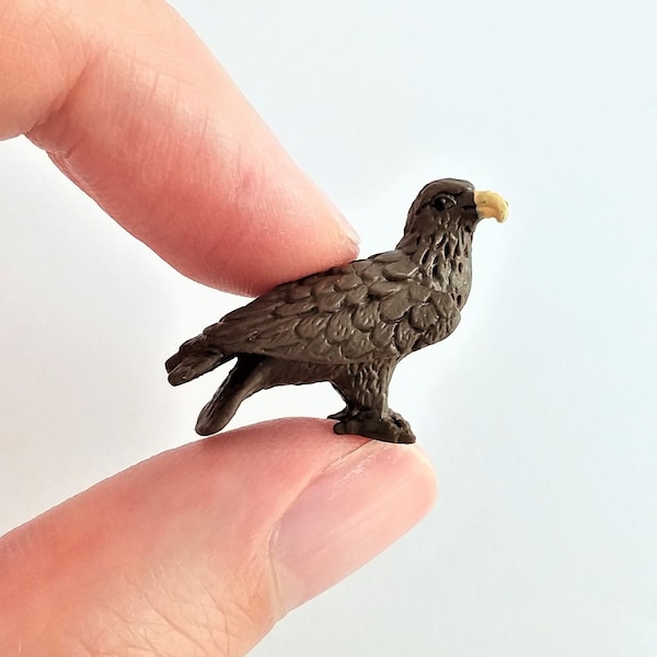 Tiny Golden Eagle Figurine - Soft Plastic Bird for Fairy Garden, Diorama, or Terrarium - Realistic Miniature Wildlife - Mini Wild Desert Toy