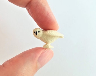 Tiny Snowy Owl Figurine - Soft Plastic Bird for Fairy Garden, Diorama, or Terrarium - Realistic Miniature Figure - Wild Woodland Toy Animal