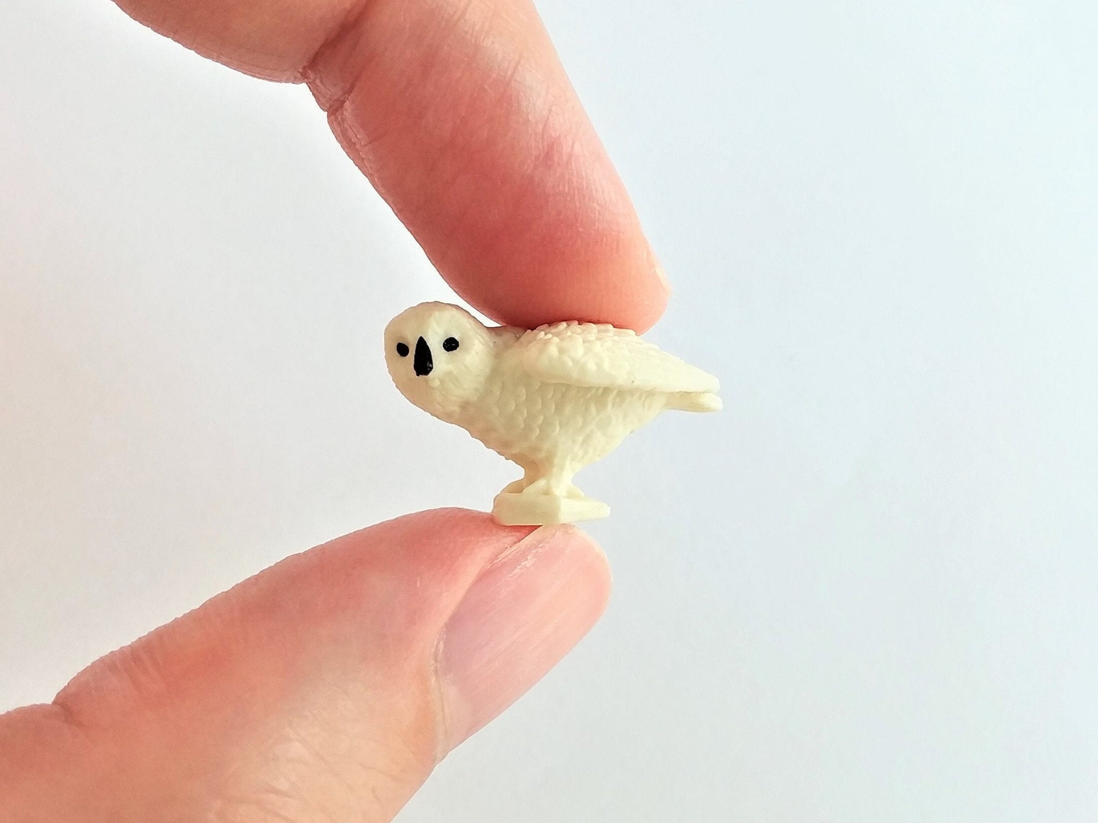 Tiny Snowy Owl Figurine - Soft Plastic Bird for Fairy Garden