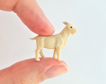 Tiny Goat Figurine - Soft Plastic Animal for Fairy Garden, Diorama, or Terrarium - Realistic Miniature Figure - Mini Country Ranch Pet