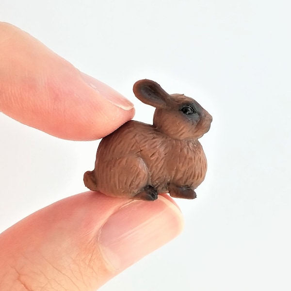 Tiny Rabbit Figurine - Soft Plastic Bunny for Fairy Garden, Diorama, Terrarium, or Dollhouse - Realistic Miniature Toy - Mini Pet