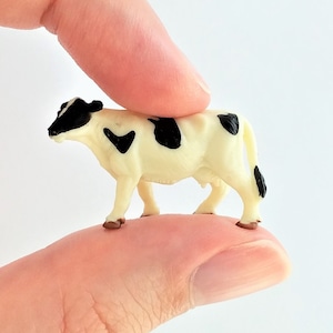 Tiny Dairy Cow Figurine - Soft Plastic Animal for Fairy Garden, Diorama, or Terrarium - Realistic Miniature Ranch Figure - Country Cattle