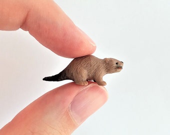 Tiny Beaver Figurine - Soft Plastic Animal for Fairy Garden, Diorama, or Terrarium - Realistic Miniature River Figure - Mini Wild Life Toy