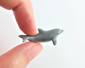 Tiny Dolphin Figurine - Soft Plastic Animal for Diorama or Aquarium - Realistic Miniature Toy Bottlenose - Mini Tropical Sea Creature Figure