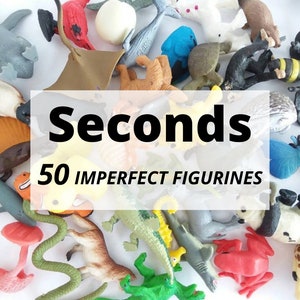 50 Imperfect Miniature Animals - Large Discounted Lot - Flawed Tiny Figurine Seconds - Soft Plastic Mini Figures for Crafts - Assorted Set