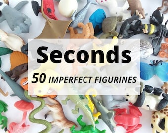 50 Imperfect Miniature Animals - Large Discounted Lot - Flawed Tiny Figurine Seconds - Soft Plastic Mini Figures for Crafts - Assorted Set