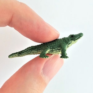 Tiny Alligator Figurine - Soft Plastic Gator for Fairy Garden, Diorama, or Terrarium - Realistic Miniature River Crocodile - Mini Figurine