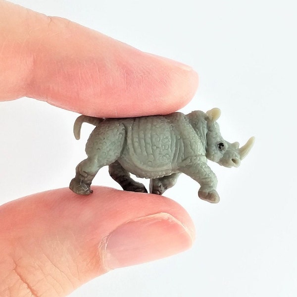 Tiny Rhino Figurine - Soft Plastic Rhinoceros for Fairy Garden, Diorama, or Terrarium - Realistic Miniature Safari Figure - Mini Animal Toy