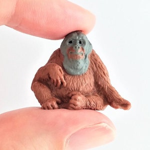 Tiny Orangutan Figurine - Soft Plastic Animal for Fairy Garden, Diorama, or Terrarium - Realistic Miniature Rain Forest Figure - Mini Monkey