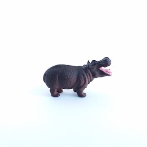 Tiny Hippo Figurine Soft Plastic Hippopotamus for Fairy Garden, Diorama, or Terrarium Realistic Miniature Safari Figure Mini Animal image 3