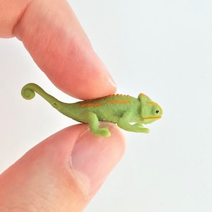 Tiny Chameleon Figurine Soft Plastic Animal for Fairy Garden, Diorama, Terrarium, or Dollhouse Realistic Miniature Pet Lizard Toy Figure image 1