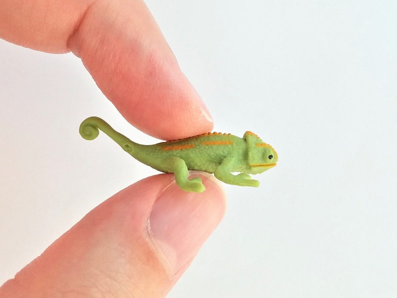 Tiny Chameleon Figurine Soft Plastic Animal for Fairy Garden, Diorama, Terrarium, or Dollhouse Realistic Miniature Pet Lizard Toy Figure image 1