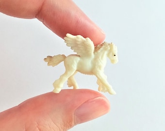 Tiny Pegasus Figurine - Soft Plastic Animal for Fairy Garden, Diorama, or Terrarium - Realistic Miniature Fantasy Figure - Faerie Horse