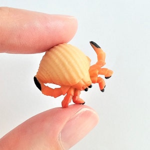 Tiny Hermit Crab Figurine - Soft Plastic Animal for Fairy Garden, Diorama, Terrarium, Aquarium, or Dollhouse - Realistic Miniature