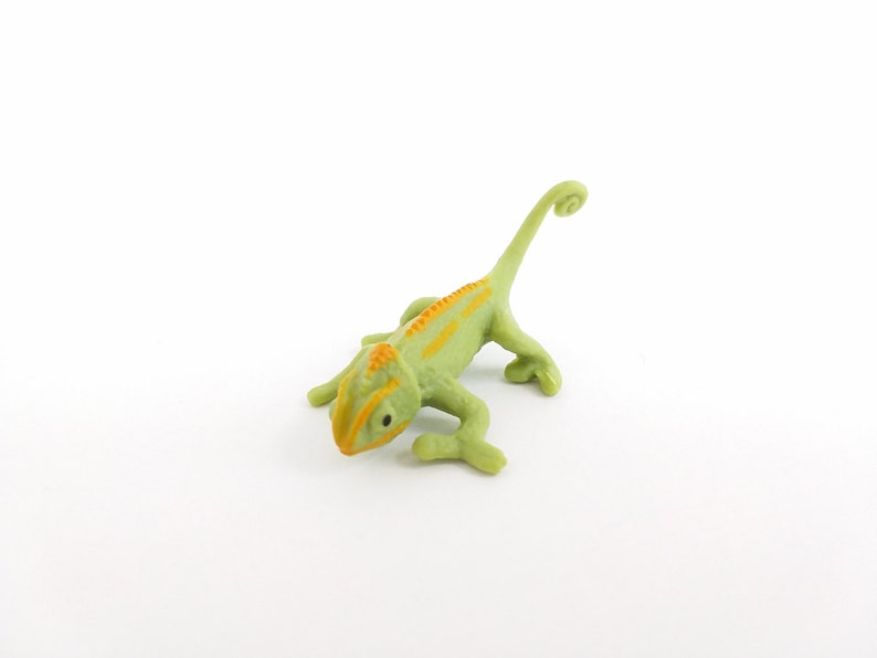 Tiny Chameleon Figurine Soft Plastic Animal for Fairy Garden, Diorama, Terrarium, or Dollhouse Realistic Miniature Pet Lizard Toy Figure image 2