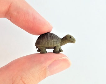 Tiny Tortoise Figurine - Soft Plastic Turtle for Fairy Garden, Diorama, Terrarium, or Dollhouse - Realistic 1/6 or 1/12 Scale Miniature Pet