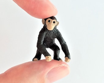 Tiny Chimpanzee Figurine - Soft Plastic Monkey for Fairy Garden, Diorama, or Terrarium - Realistic Miniature Animal Figure - Mini Chimp Toy