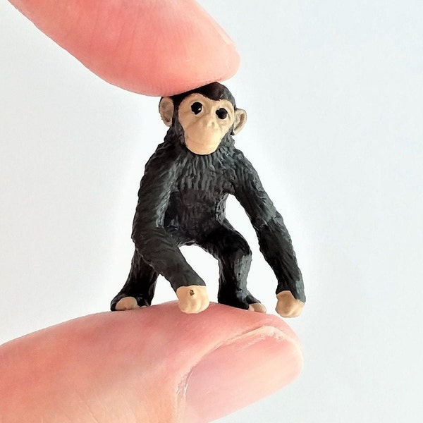 Tiny Chimpanzee Figurine - Soft Plastic Monkey for Fairy Garden, Diorama, or Terrarium - Realistic Miniature Animal Figure - Mini Chimp Toy