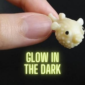Tiny Pufferfish Figurine - Glow in the Dark - Soft Plastic Fish for Diorama, Aquarium, or Dollhouse - Miniature Blow Fish - Mini Puffer