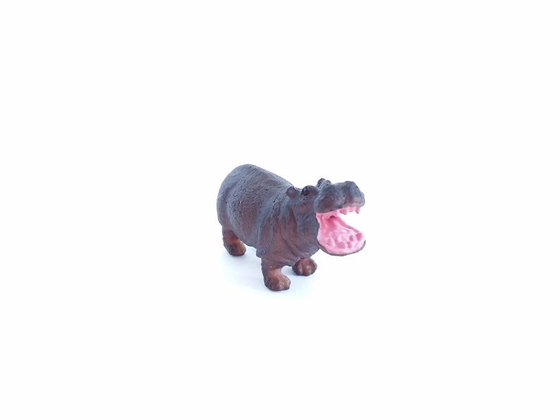 Tiny Hippo Figurine Soft Plastic Hippopotamus for Fairy Garden, Diorama, or Terrarium Realistic Miniature Safari Figure Mini Animal image 2