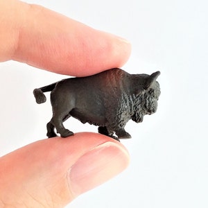 Tiny Bison Figurine - Soft Plastic Animal for Fairy Garden, Diorama, or Terrarium - Realistic Miniature Wild American Buffalo - Mini Figure